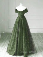 Dark Green and Black A-line Satin Long Party Dresses, Simple Long Prom Dresses