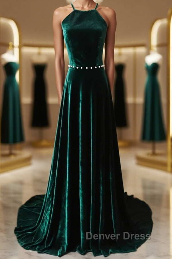 Dark Green Backless Long Prom Dress, Dark Green Long Prom Bridesmaid Dresses Main image