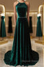 Dark Green Backless Long Prom Dress, Dark Green Long Prom Bridesmaid Dresses