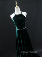 Dark Green Backless Long Prom Dress, Dark Green Long Prom Bridesmaid Dresses