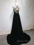 Dark Green Backless Long Prom Dress, Dark Green Long Prom Bridesmaid Dresses