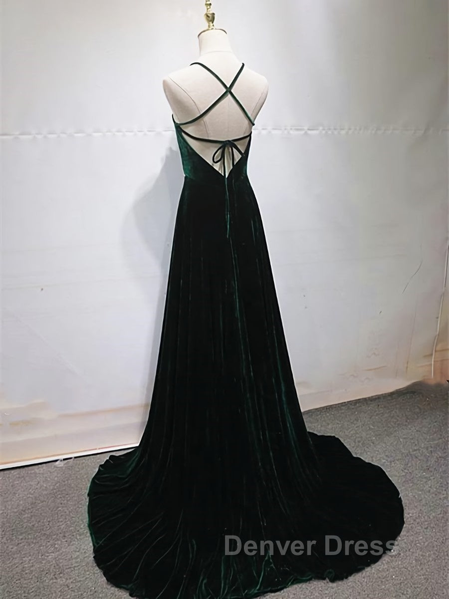 Dark Green Backless Long Prom Dress, Dark Green Long Prom Bridesmaid Dresses