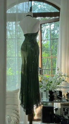 Dark Green Beaded Elegant Long Chiffon Ball Gowns Prom Dress