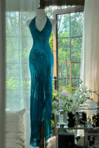 Dark Green Beaded Elegant Long Chiffon Ball Gowns Prom Dress