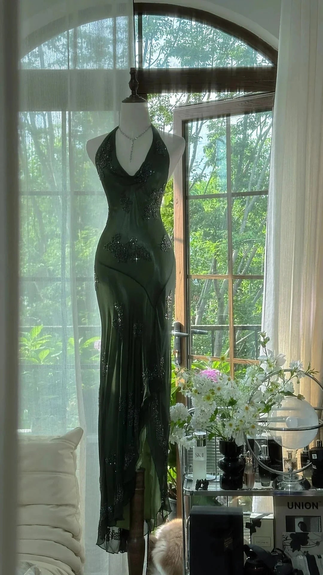 Dark Green Beaded Elegant Long Chiffon Ball Gowns Prom Dress Main image