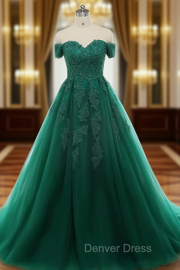 Dark Green Lace Appliques Short Sleeve Ball Gown For 15 Quinceanera Dresses