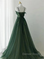Dark Green Long Beaded A-Line Evening Dresses Party Dresses Prom Dresses Formal Dresses December Wedding Guest Dresses