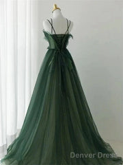 Dark Green Long Beaded A-Line Evening Dress Party Dress Prom Dress Formal Dress December Wedding Guest Dress