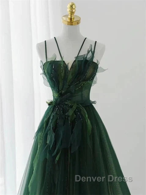 Dark Green Long Beaded A-Line Evening Dresses Party Dresses Prom Dresses Formal Dresses December Wedding Guest Dresses