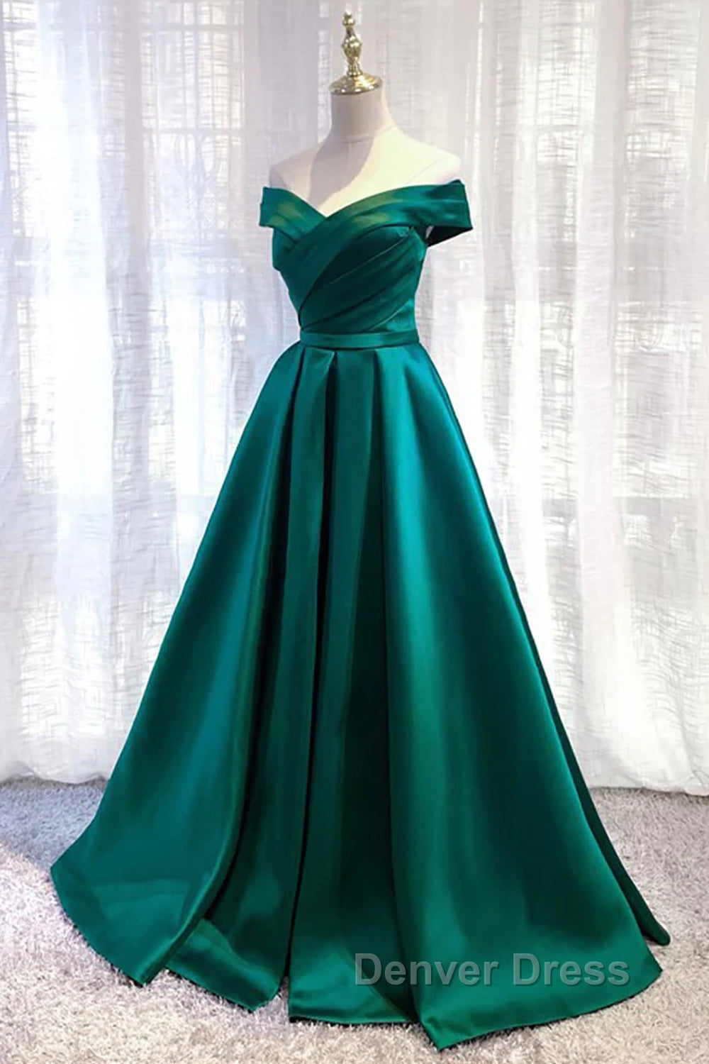 Dark Green Long Prom Dresses Elegant A Line Off the Shoulder Party Evening Dresses