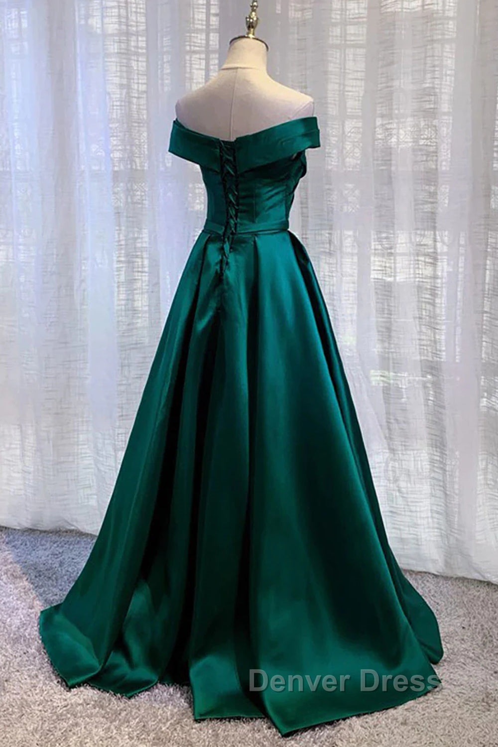 Dark Green Long Prom Dresses Elegant A Line Off the Shoulder Party Evening Dresses