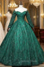 Dark Green Long Sleeve Beading Quinceanera Dresses