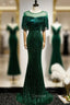 Dark Green Mermadi Sequins Tassel Short Sleeve Prom Dresses