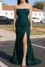 Dark Green Mermaid Long Prom Dresses with Slit