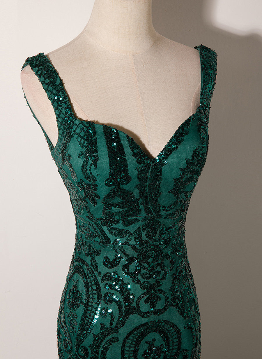 Dark Green Mermaid Tulle With Sequins Straps Prom Dress, Mermaid Long Prom Dresses Secondary image