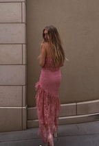 Sexy Strapless Lace Ruffle Prom Dress Long Prom Dresses