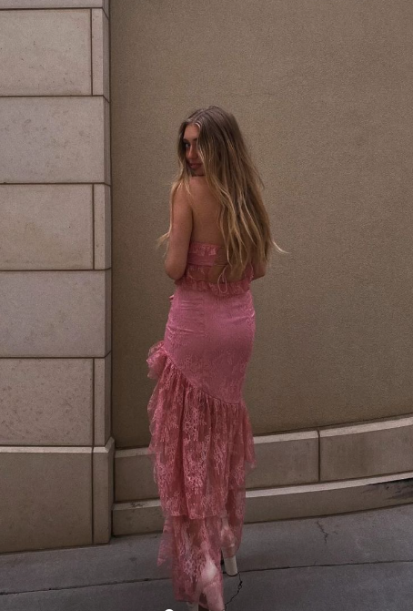 Sexy Strapless Lace Ruffle Prom Dress Long Prom Dresses