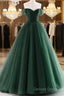 Dark Green Off Shoulder Sweetheart Long Prom Dress, Dark Green Sweet 16 Dresses