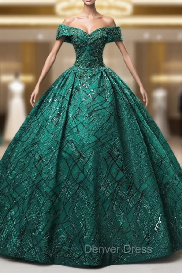 Dark Green Off the Shoulder Appliques Beading Quinceanera Dresses Main image
