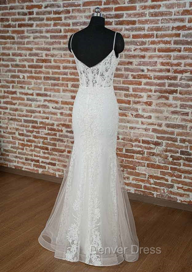 Dark Green Prom Dress, Trumpet Mermaid V Neck Spaghetti Straps Long Floor Length Tulle Prom Dresses With Appliqued Beading Secondary image