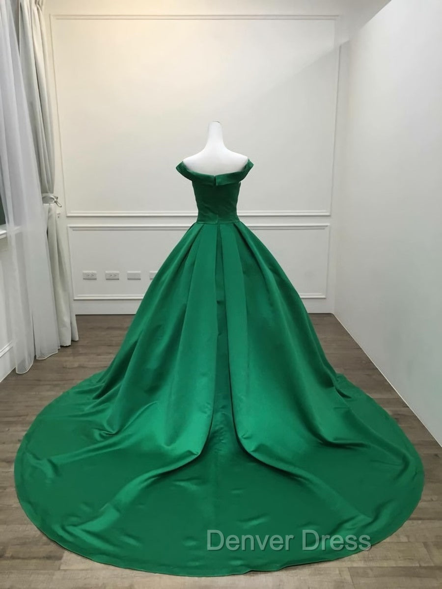 Dark Green Satin Ball Gown Long Evening Dresses Prom Dresses, Green Formal Dresses Secondary image