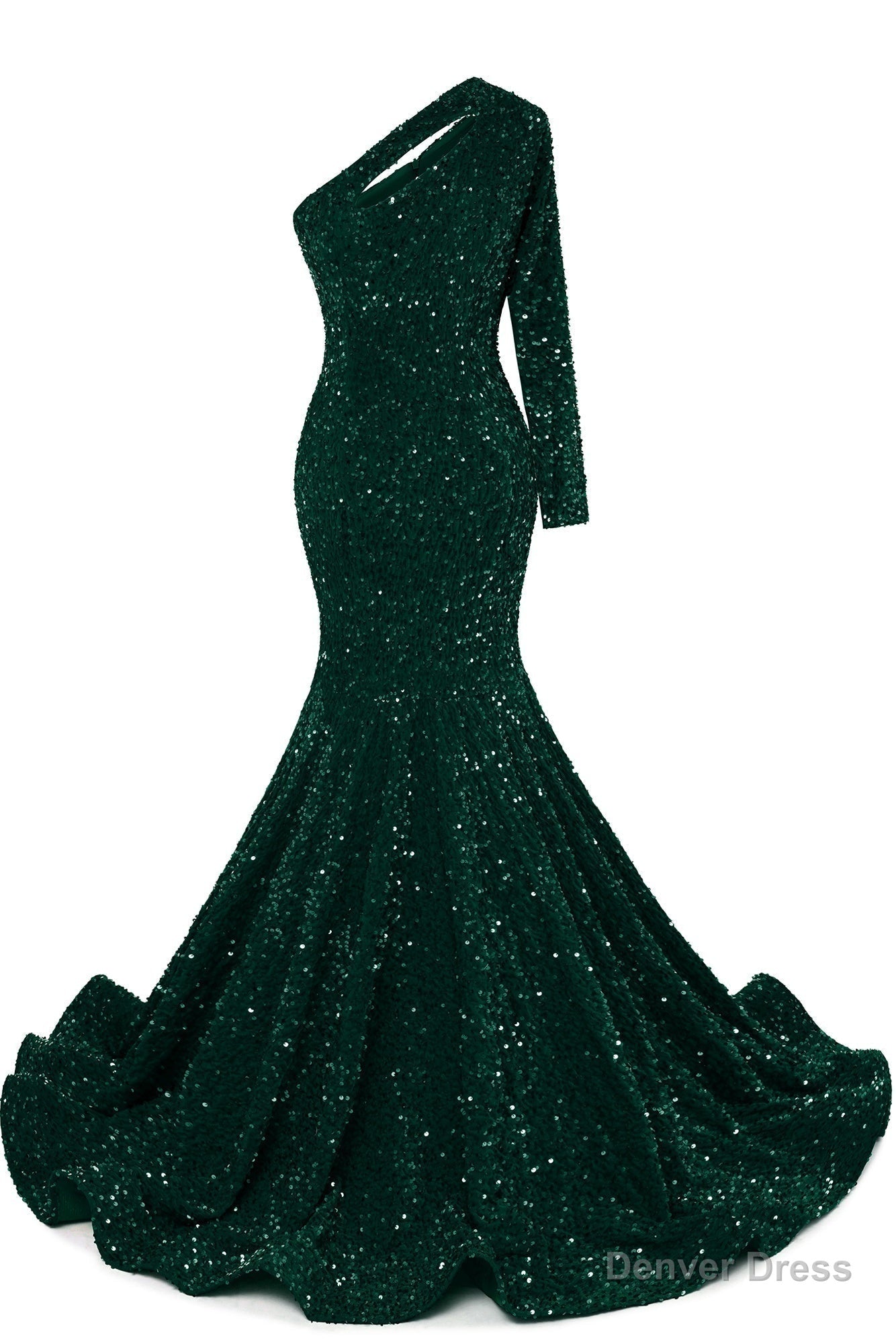 Dark Green Sequins Mermaid Prom Dresses One Shoulder Evening Dresses Floor Length Wedding Party Gowns Secondary image