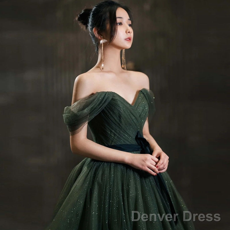 Dark Green Sweetheart Off Shoulder Long Prom Gowns, Green Sweet 16 Dresses Secondary image