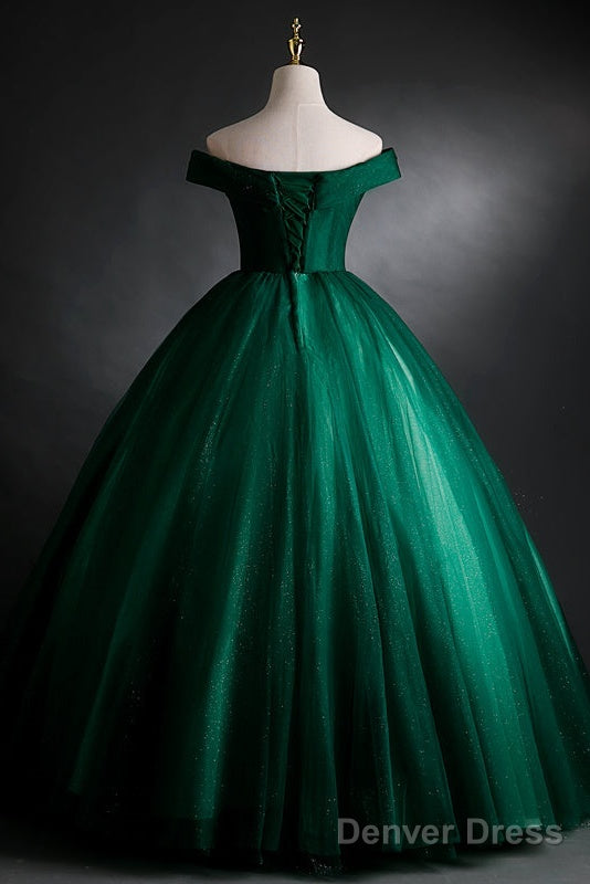 Dark Green Sweetheart Off Shoulder Long Party Dress With Lace Applique, Green Prom Dress