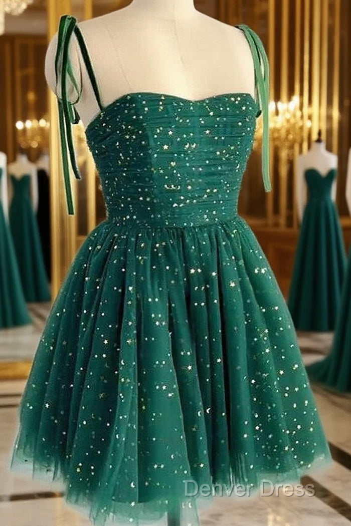 Dark Green Sweetheart Tulle Short Prom Dress, Green Homecoming Dress Prom Dresses