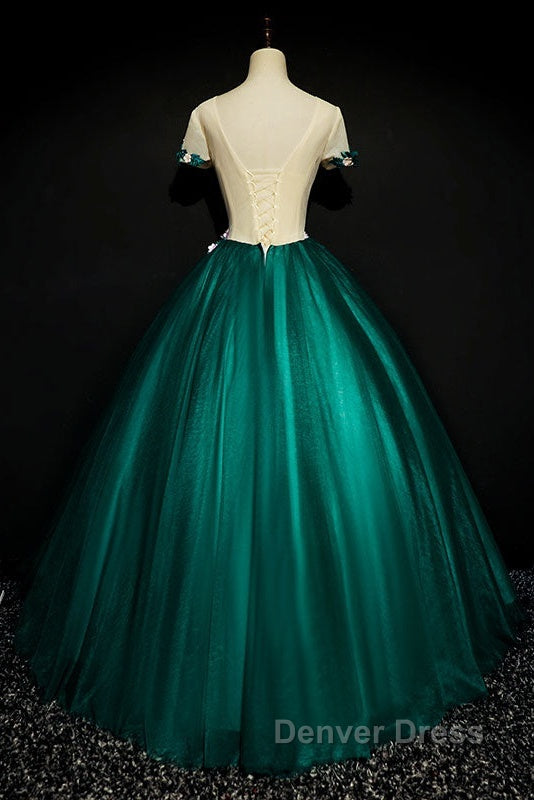 Dark Green Tulle Round Neckline Ball Gowns Prom Dress, Quinceanera Dresses
