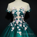 Dark Green Tulle Round Neckline Ball Gowns Prom Dress, Quinceanera Dresses