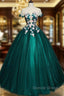 Dark Green Tulle Round Neckline Ball Gowns Prom Dress, Quinceanera Dresses