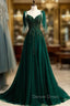 Dark Green Tulle Spaghetti Straps Beading Prom Dresses