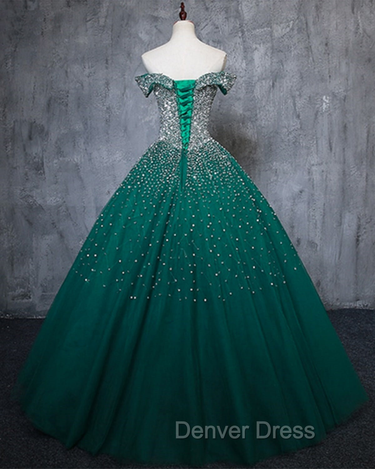 Dark Green Tulle Sweetheart Sparkle Prom Dress, Sweet 16 Dresses