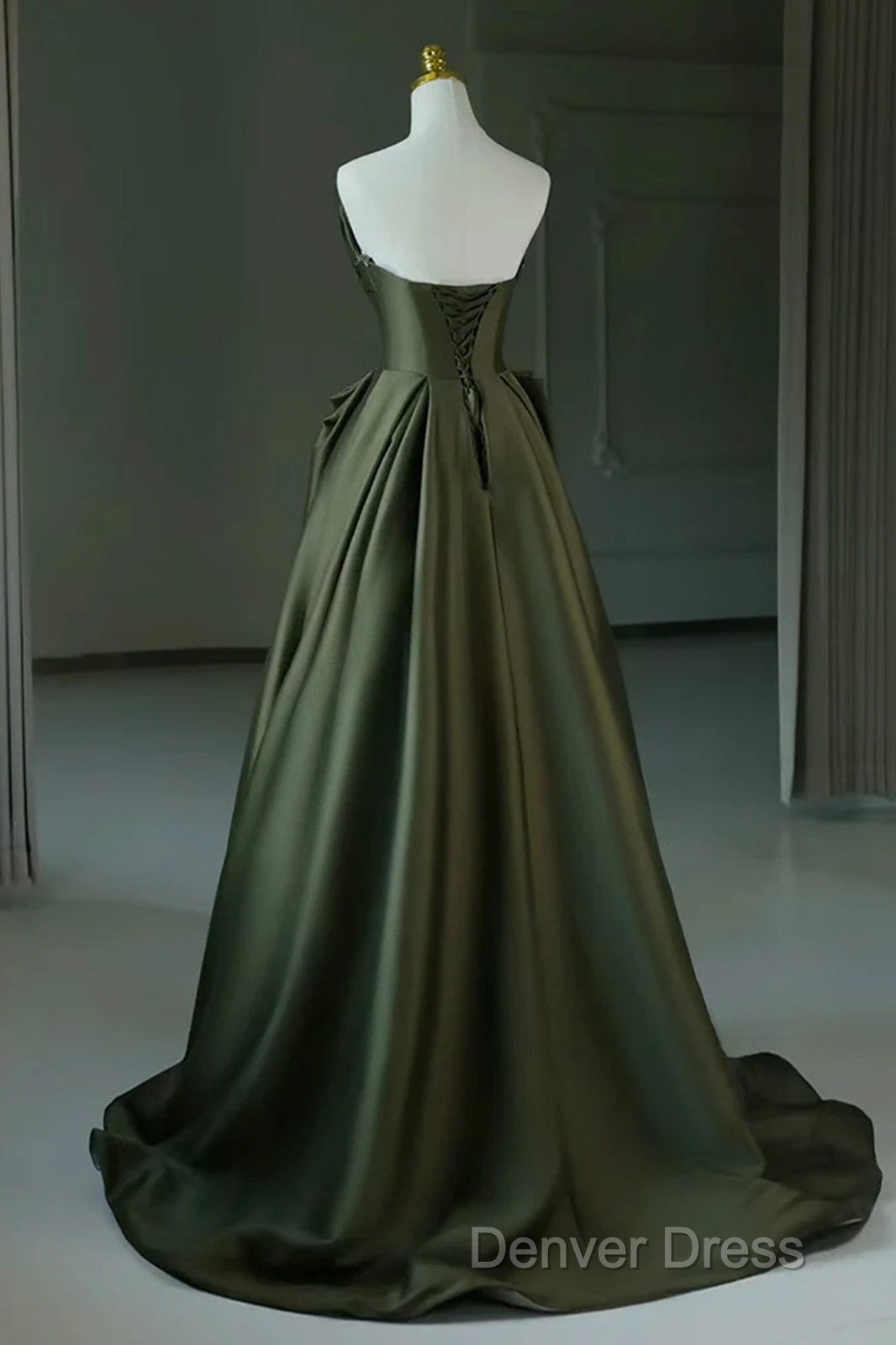 Dark Green V-Neckline Satin Long Prom Dresses, Dark Green Party Dresses