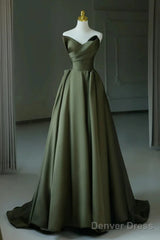 Dark Green V-Neckline Satin Long Prom Dress, Dark Green Party Dress