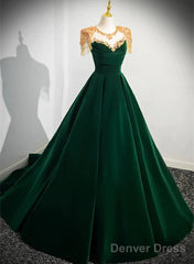 Dark Green Velvet A-Line Long Prom Dress, Dark Green Evening Party Dress