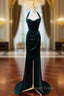 Dark Green Velvet Long Prom Dress Prom Dress, A Line Green Bridesmaid Dresses