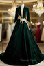 Dark Green Velvet Long Sleeve Appliques Prom Dresses