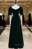 Dark Green Velvet Square Puff Sleeve Prom Dresses