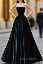 Dark Navy Blue Velvet Long Prom Dresses, Dark Navy Blue Velvet Long Formal Evening Dresses