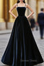 Dark Navy Blue Velvet Long Prom Dresses, Dark Navy Blue Velvet Long Formal Evening Dresses