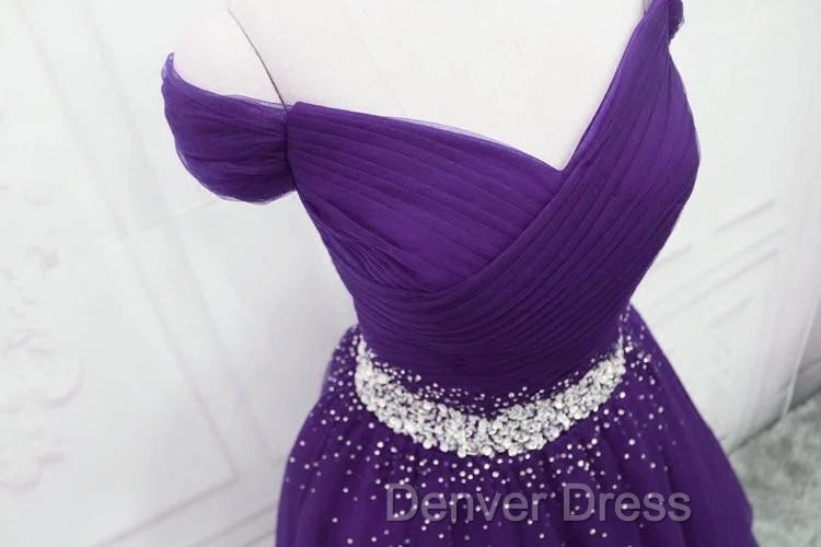 Dark Purple Beaded Tulle Off Shoulder Prom Dress Purple Junior Prom Dress shops