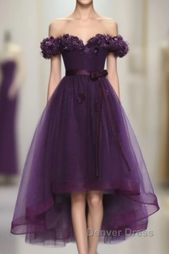 Dark Purple High Low Homecoming Dress, Cute Prom Dress