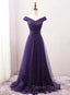 Dark Purple Sweetheart Tulle Off Shoulder Bridesmaid Dress, Long Prom Dresses