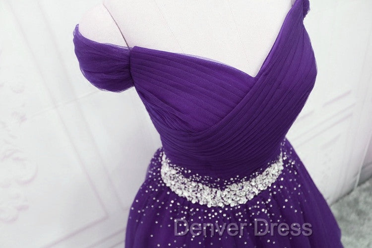 Dark Purple Tulle Long Prom Dress, Junior Prom Dresses