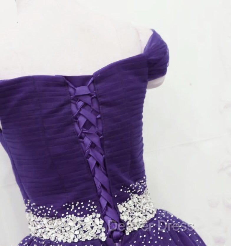 Dark Purple Tulle Long Prom Dress, Junior Prom Dresses