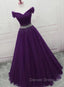 Dark Purple Tulle Long Prom Dress, Junior Prom Dresses