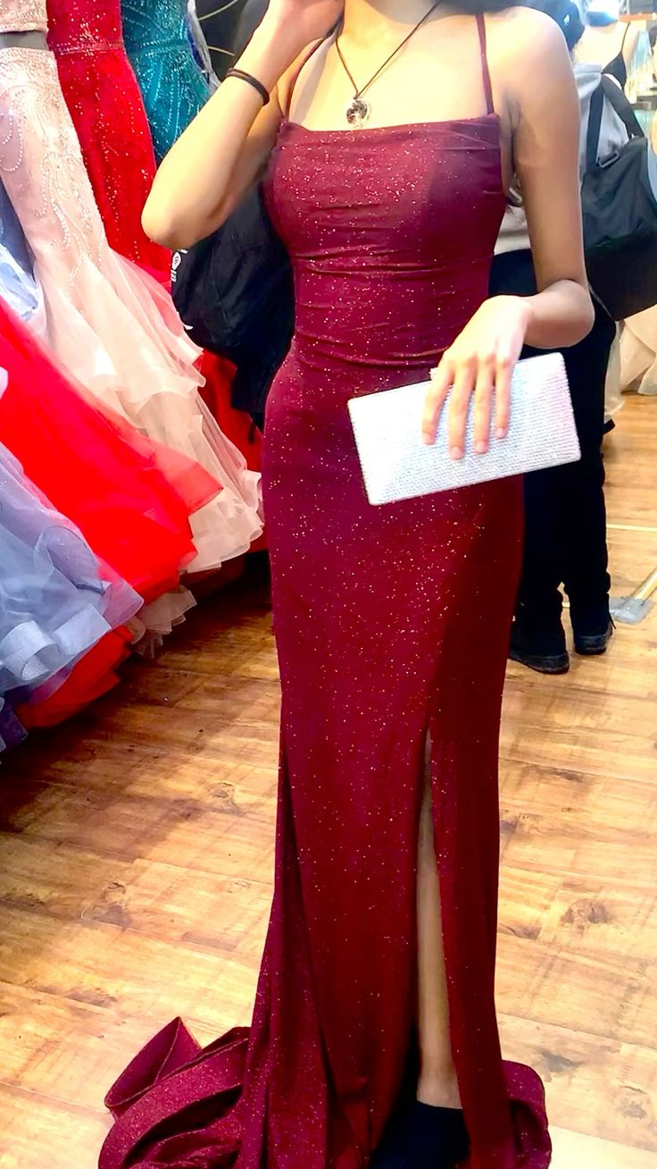 Burgundy Sparkly Glitter Prom Dress Long Prom Dresses Secondary image