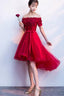 Dark Red High Low Flowers Homecoming Dress, Charming Prom Dresses
